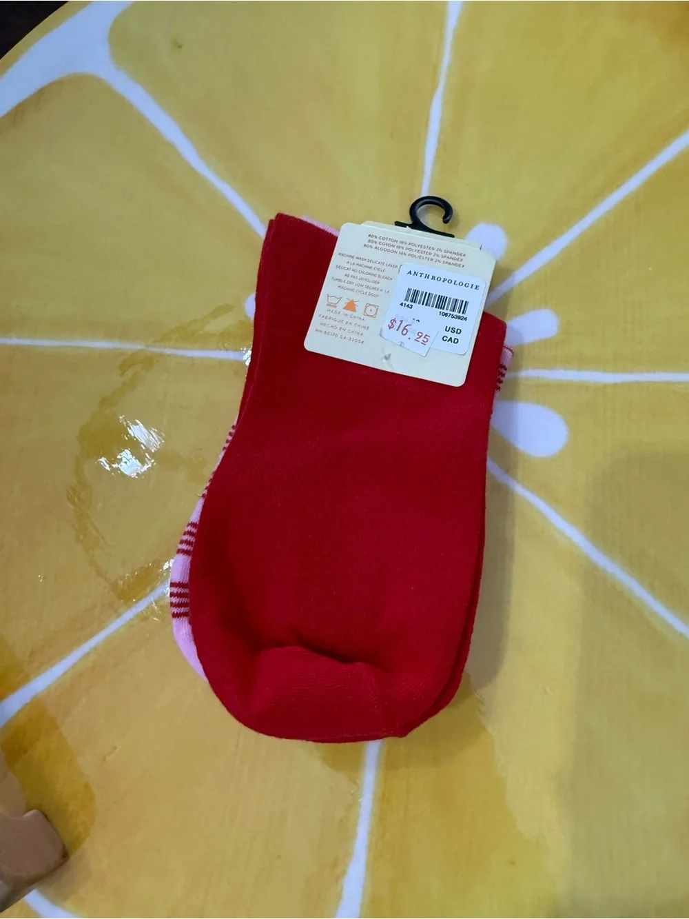 Anthropologie Pink with Red Striped Womens Crew Socks